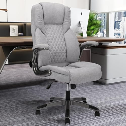 Centilab Ergonomischer Bürostuhl 180KG,schreibtischstuhl mit Hoher Rückenlehne und Breite Sitzfläche-,Hochklappbarer Armlehne,Drehstuhl aus Stoff für Home Office & Büro