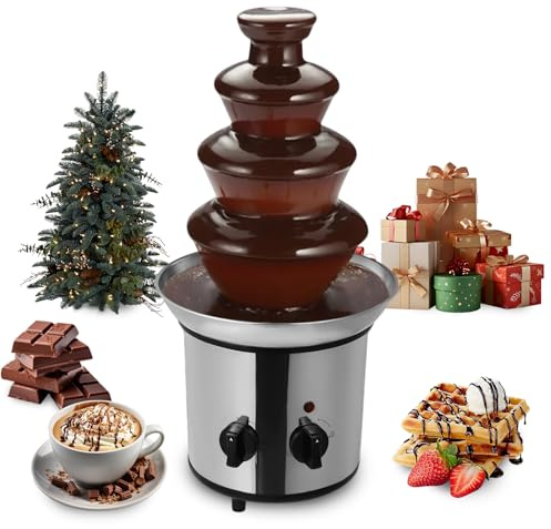 4-Etagen Schokobrunnen mit Schmelzfunktion, 170W Elektrisch Schokoladenbrunnen Schokoladenfondue Maschine, 1.8L/60.86oz Kapazität Edelstahl Schokoladen Brunnen für Familie Party Geburtstag Hochzeitd