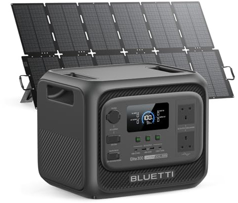 BLUETTI Elite 300 generatore solare con pannello 500W | Batteria LFP 3014,4Wh, prese AC 2400W (4800W picco). Compatto 3kWh per backup casa, campeggio e camper