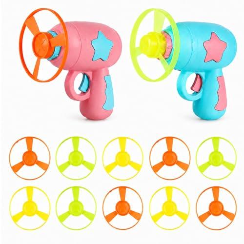 elook Flying Disc Launcher Toy, Colourful Kitten Fetch Toy including | 2 Shooter and 10 Discs for Chasing and Exercise Training, Versatile flying Cat Toys for Interaction, Hunting for Kittens