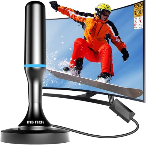 DVBT2 Antenne, DVBT2 Antenne mit Verstärker Innen, DVBT Antenne 360°Empfang bis 600km, DVB-T & DVB-T2 Antennen mit Magnetfußl, 4K UHD Kostenlose lokale Sender 3m Kabel, Blau