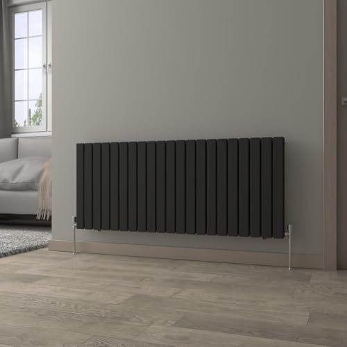 NRG Black Horizontal 600x1428mm Double Flat Panel Radiator Central Heating for Bathroom/Kitchen/Living Room