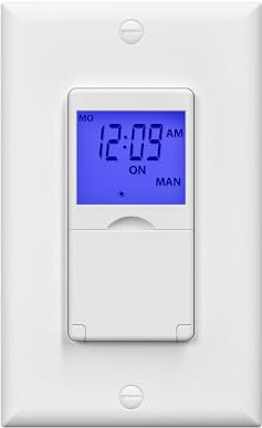 Century 7 Day Programmable in-Wall Timer Switch for Lights, Fans and Motors, Single Pole and 3 Way (Compatible with SPDT) Both Use, Neutral Wire Required, White (Blue Backlight)