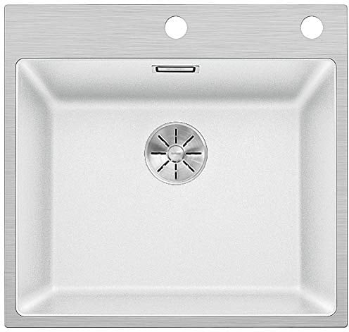 BLANCO SUBLINE 500-IF/A SteelFrame | Granitspüle aus SILGRANIT weiß | [54,3x51x20,3 cm] | für 60 cm breite Unterschränke | mit Armaturenbank | mit Exzenter | gerahmt in Edelstahl