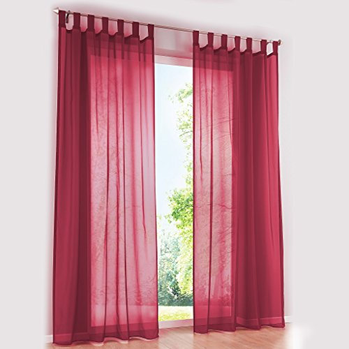 HongYa 1er-Pack Schlaufenschal Uni Gardine Transparenter Voile Vorhang H/B 145/140 cm Rot