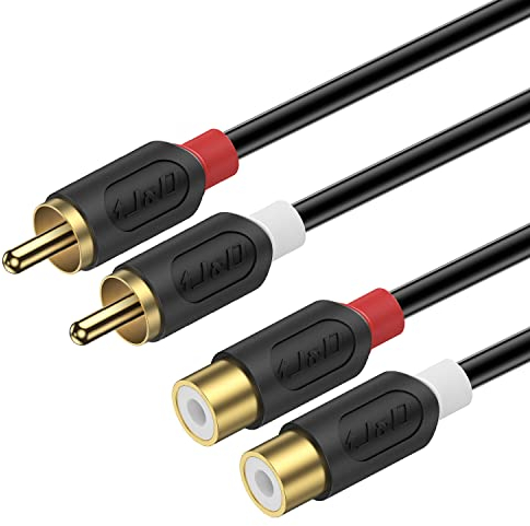 J&D Cinch RCA Câble de Rallonge Câble, RCA Cable Plaqué Or Série Audiowave 2 RCA Mâle à 2 RCA Femelle Câble Audio Stéréo, 1.8 Meter