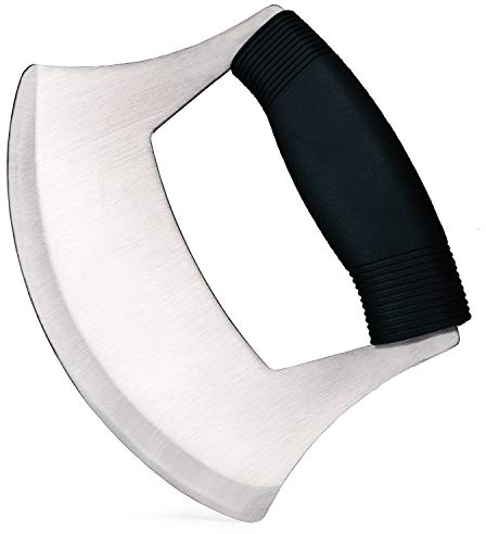 Cortador de pizza de acero inoxidable Ulu cuchillo de afeitar Sharp Rocker cortador de picar Mezzaluna cuchillo ensalada cortador de verduras con mango ergonómico y antideslizante mejorado