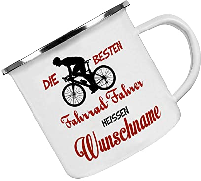 Crealuxe Emaille Tasse Die besten Fahrradfahrer heißen Wunschname - Kaffeetasse mit Motiv, Campingtasse, bedruckte Emailletasse mit Wunschtext, Wunschname, Spruch oder Bildern