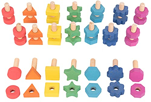 Rainbow Wooden Nuts & Bolts - Pack of 21, Regenbogenfarben