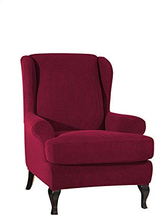 GEBIN Jacquard Sesselbezug, Sessel-Überwürfe Ohrensessel Überzug Bezug Sesselhusse Elastisch Stretch Husse Für Ohrensessel (Weinrot)