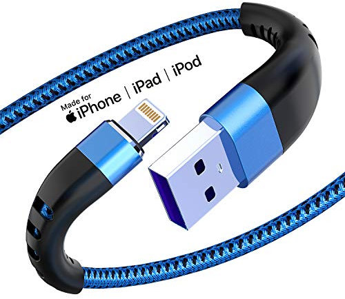 iPhone Charger 1.8 m MFi Certified Lightning Cable Extra Long 1.8 m Fast iPhone USB Cable for iPhone 11/11Pro/11Max/ X/XS/XR/XS Max/8/7/6/5S/SE/iPad Mini Air (Blue)