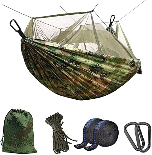 Uplayteck Hamac de Camping avec Moustiquaire, Ultra-léger Hamac de Voyage, 260 x 140cm, 300kg Capacité de Charge, 2 Personnes Nylon Respirante Portable Hamac pour Jardin Camping Extérieur (Camo)