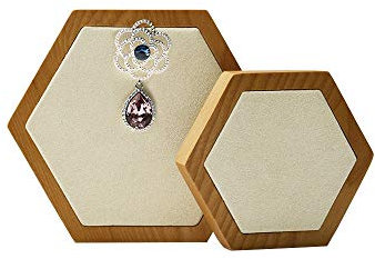 Oirlv 2-teiliges Set Sechseckige Holzschmuck Display Ständer Ring Ohrring Armband Uhrenständer Schmuckständer Professional Mall Counter Schmucktabletts (beige)