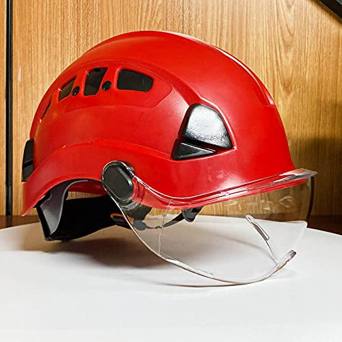 COCOCO Outdoor Climbing Visor Safety Helmet Rescue Helmet Protective ABS Work Cap Construction-red clear visor