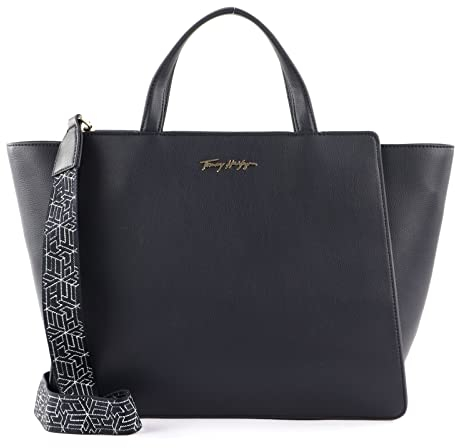 Tommy Hilfiger Shopper Metall-Logo genarbtes Kunstleder nachtblau