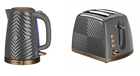 Russell Hobbs Groove Electric Kettle and Toaster Set, Grey