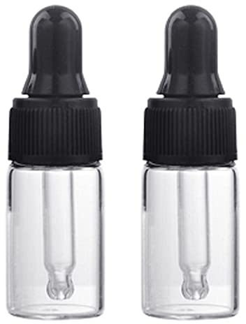 CMJ 2 x 3ml CLEAR Glass Bottles Ear Eye Drops Pipette Dropper BLACK Lid Aromatherapy Empty