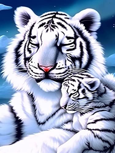 Bimkole DIY 5D Diamond Painting Zubehör Weißer Tiger, Tiere Diamant Malerei Kit Voll Runde Bohrer Malen nach Zahlen Malerei Stickerei Kreuzstich Diamond Dekoration 30X40 cm