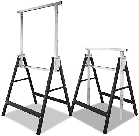 Randaco - Set di 2 cavalletti da lavoro, nero, regolabili in altezza in 7 posizioni, 80-130 cm, pieghevole, cavalletto per ponteggio stabile fino a 200 kg con dispositivo antiscivolo