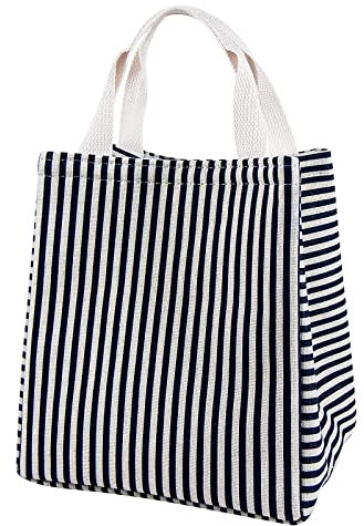 Daixers Lonchera aislada para mujeres, hombres y niños, bolsas de almuerzo reutilizables para adultos, para escuela, trabajo o viajes (azul a rayas)