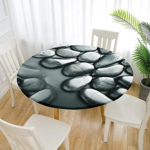 Morbuy Rund Tischdecke Elastisch, Lotuseffekt Abwischbar Rund Tischdecken Kopfsteinpflaster Drucken Tischtuch für Küchen Garten Outdoor (Für Tisch 50-60 cm,Schwarzer Stein)