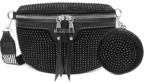 Sac Banane Femme Cuir PU Sac bandoulière Femme Petit Sac a Main Femmes Bandoulieres avec Porte Monnaie Amovible, Sac Telephone Portable Femme avec Large Sangle Réglable et Amovible (B-Noir)