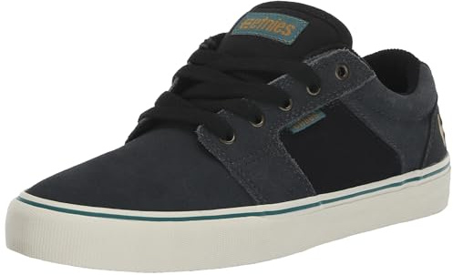 Etnies Barge LS – Classic Skate Look, Slim Vulcanized Silhoutte, Hefty Armored Collar, Reinforced Vulc - Dark Grey/Black/Gold - 6