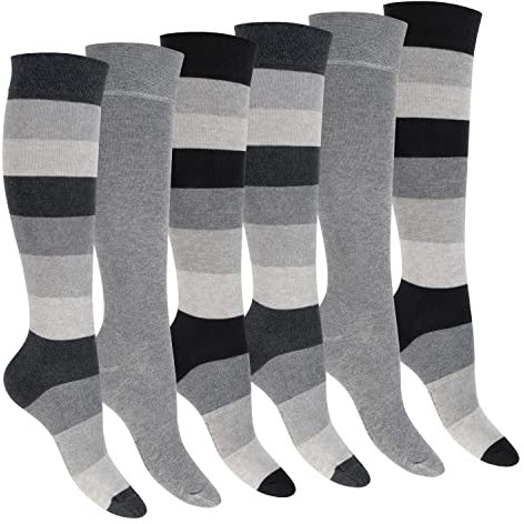 Footstar Damen Kniestrümpfe geringelt (6 Paar) - Grau 35-38