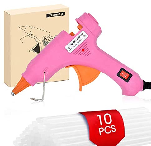 ZFYOUNG Mini Hot Glue Gun 10pcs Glue Stick Hot Glue Gun Set for Quick Fix Artist DIY Art Home 20w Pink