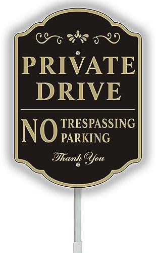 Yuntarda Panneau « No Trespassing » de 24,4 x 34,5 cm avec piquet en alliage de 71,1 cm de long, panneau en aluminium réfléchissant de 40 mm, résistant aux intempéries, installation facile pour une