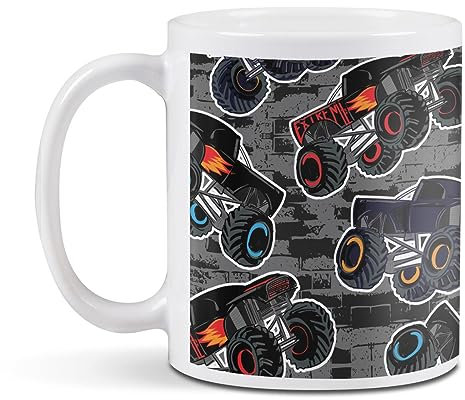 Destination Vinyl Ltd 1 White Ceramic Mug Cup (11oz / 284ml) Monster Truck Boys Kids Cars for Coffee Tea Drinks Kitchen Office #170684