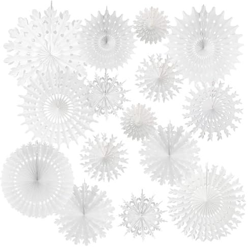 HASUDEI 16 Stücke Schneeflocken Deko Weihnachtsdeko Weiß Papier Schneeflocken Weihnachtsschmuck Hängende Weihnachtsdeko für Fensterdeko Weihnachten Taufe Dekorationen Hochzeit Winter Deko