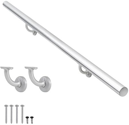 Modernes Aluminium-Handlauf-Set, Handläufe für Innentreppen, Deck, Steigung, Wand-Treppen-Handläufe, Halterungen aus Zinklegierung, silber-eloxierte Oberfläche, 4,1 cm Durchmesser, rostfrei.