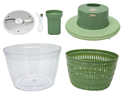 Tagliaverdure Elettrico 2 in 1 a 1200 Giri/min - Centrifuga Per Insalata E Tritaverdure Ricaricabile Tramite USB Per Cipolle, Aglio E Sedano in Verde Brillante