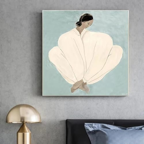Abstrakte blaue sitzende Frau, Gemälde, Poster, Leinwanddruck, Kunst, nordischer Vintage-Korean, Wandstudio, Bild, Wohnzimmerdekoration, 85 x 85 cm (33 x 33 Zoll), ohne Rahmen