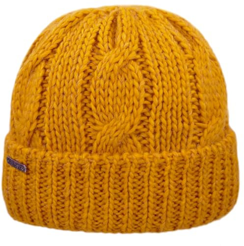 Melegari Strickmütze mit Revers | Wolle und Alpaka | Zopfverarbeitung | Damen/Herren | Gorizia, gelb, 54-61