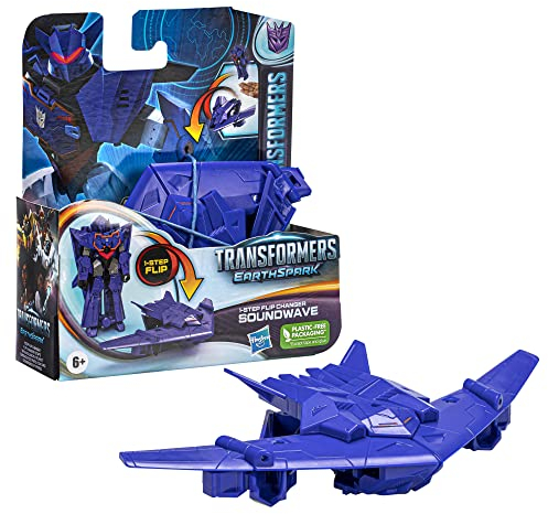 Transformers Spielzeug EarthSpark 1-Step Flip Changer Soundwave Action-Figur (10 cm), Roboterspielzeug für Kinder ab 6