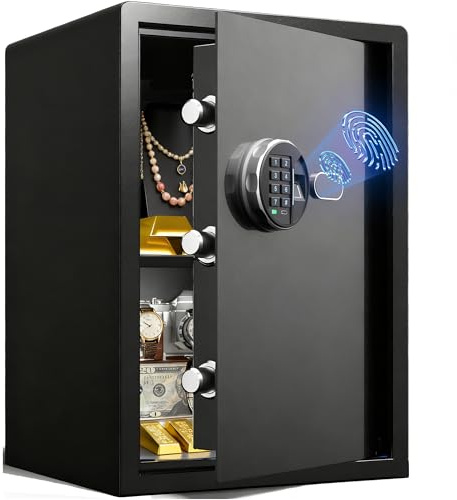 Grimtron Smart Biometric Safe - (2.04 cu. ft.) Fingerprint Lock Box with Silent Mode, Backlit Keypad and LED Light, Small Caja Fuerte with Anti-Rust and Anti-Theft
