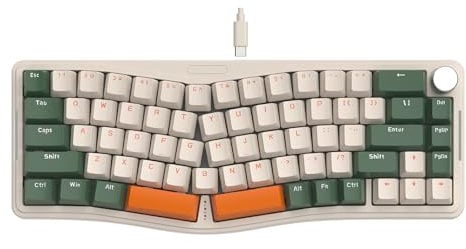 ATTACK SHARK AKS068 Alice Layout Wired Mechanical Keyboard, Gasket Mount 68 Keys Ergonomic 60% Gaming Keyboard USB-C, VIA-Programmable, Hot-Swappable Blue Switch, RGB Backlit, Knob, NKRO, PC/MAC