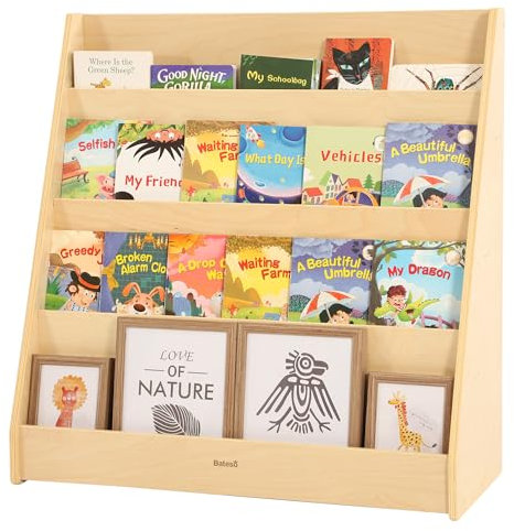 Bateso Kinderbücherregal für Kleinkinder und Babys, hölzernes Montessori-Bücherregal für Kinderzimmer, Babybücherregal mit Stauraum für Kinderzimmer, Klassenzimmer, Spielzimmer