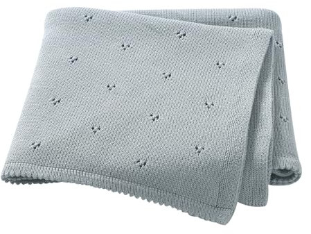 Hadetoto Babydecke, 100 % Baumwolle, zelluläre Decke, weich, gemütlich, Strickdecke, Blau, 100 x 80 cm