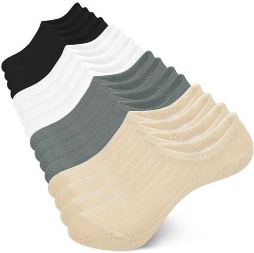 Cropgain 8 Paia Donna Invisibili Calze Fantasmini Calzini Sneaker Calze Con silicone antiscivolo,Taglia europea 36-43,Nero, bianco, grigio, color carne