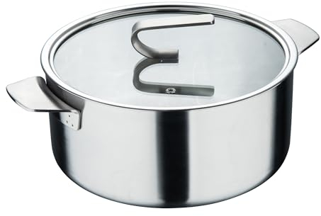 MasterPro SIGMA - Cacerola Grande con Tapa 9.2L 28x15 cm Acero Inoxidable - Multi-capa - Mango Duradero - Medidor Interno - Adecuada para Diversas Fuentes de Calor