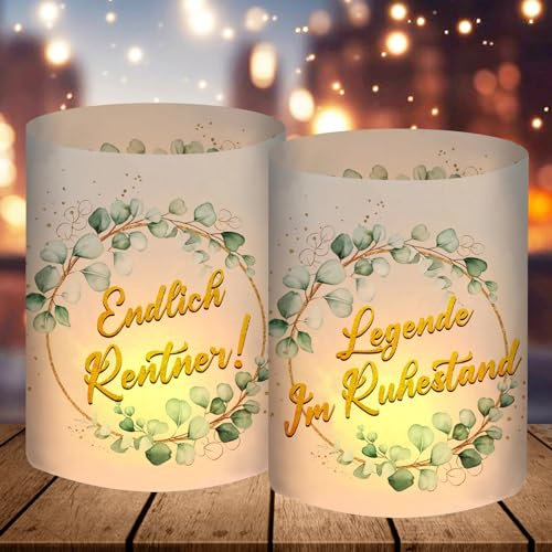 12 Windlicht Tischdeko Ruhestand Deko, Rente Deko Eukalyptus Grün Endlich Rentner, Renteneintritt Geschenk für Männer Frauen Abschiedsfeier Ruhestand Pensionierung Party