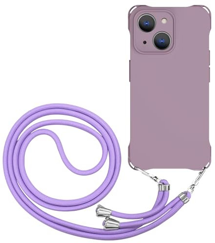 CAROKI Crossbody iPhone 15 Case, Lanyard Protective Liquid Silicone Case with Adjustable Length Detachable Lanyard Rope Shockproof Hands-Free Phone Cover for iPhone 15 6.1-Purple