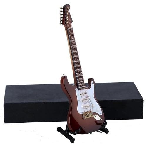 Miniatur Musikinstrument Modell Miniatur-E-Gitarre Mini-Musikinstrument-Modell Mit Boxständer Zubehör Dekorative Ornamente(Coffee,24cm)