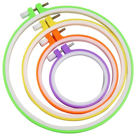 4 Sizes Colorful Round Embroidery Hoop Set,Cross Stitch Frame, Plastic Circle Cross Stitch Hoop Rings for DIY Craft Sewing,Including 16pcs Gold Eye Sewing Needles,Embroidery Hoop(Random Color)