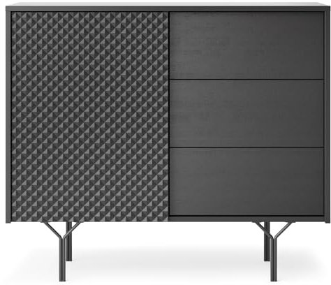 MINIO go for it - Kommode Ravenna, 97 cm Breite, Sideboard mit 3 Schubladen Push to Open und 1 Türen, Metallfüße, Farbe: Schwarz