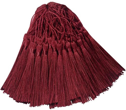 100 Stück Mini Seidig Quasten Anhänger Klein Basteln für DIY Lesezeichen Girland Armband Ohrring Kett Tasch Karte Schlüsselanhänger Geschenk Deko Personalisiert Frau Schmuck Zubehör (Weinrot)