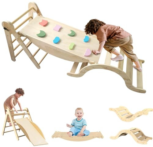 JARAGAR Climbing Frame, 3 in 1 Foldable Montessori Toy Wooden Climbing Triangle, Indoor Climbing Frame Set with Ramp and Arch, Indoor Playground Play Gym Gift for Children